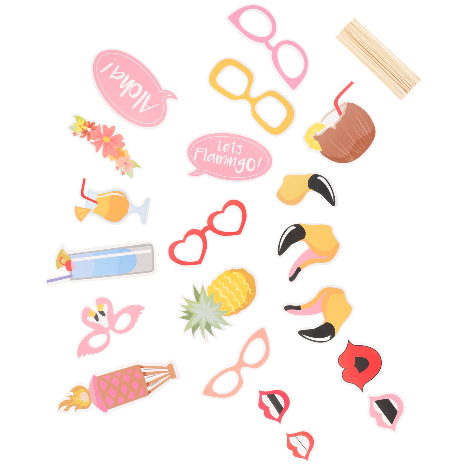 WORGEOUS 36 pcs Hawaii Party Photo Props Set Flamingo Beach Decoration Paper Handheld Photo Booth Props Set Photography Accessories Summer Party Supplies