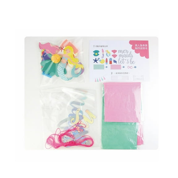 WORGEOUS 3PCS Birthday Party Mermaid Banners Decor Cartoon Mermaid Pull Flag Decor Funny Mermaid Bunting Decor Creative Paper Birthday Party Hanging Decorations for Wall Ceiling