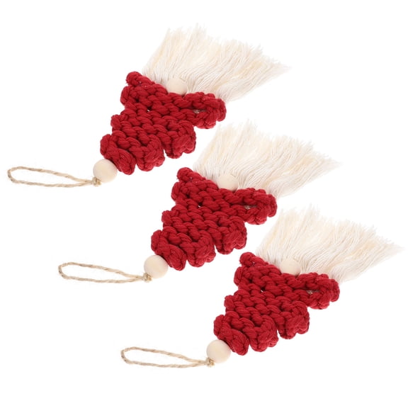 BESTYASH Christmas Tree Macrame Ornaments Set of 3 Multi Cotton and Wood Holiday Decor