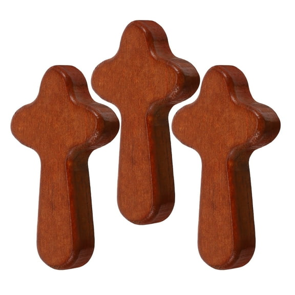 WORGEOUS 3Pcs Small Hand Held Wooden Cross Portable Holding Wood Pocket Cross Palm Size Cross Jesus Cross Religious Christian Present
