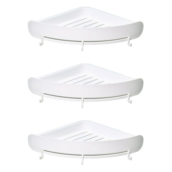WORGEOUS 3pcs Bathroom No Drilling Shower Corner Basket Suction Cup Plastic Triangle Plate Storage Shelf Triangle Shelf Wall Mounted Shower Storage Shelf Organizer for Kitchen Toilet(White)