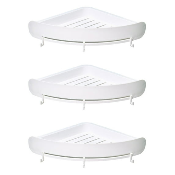 WORGEOUS 3pcs Bathroom No Drilling Shower Corner Basket Suction Cup Plastic Triangle Plate Storage Shelf Triangle Shelf Wall Mounted Shower Storage Shelf Organizer for Kitchen Toilet(White)