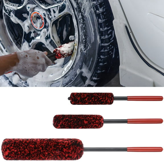 3pcs Car Wash Brushes Wheel Cleaning Tools Wool Tire Brushes Rim Cleaner Supplies