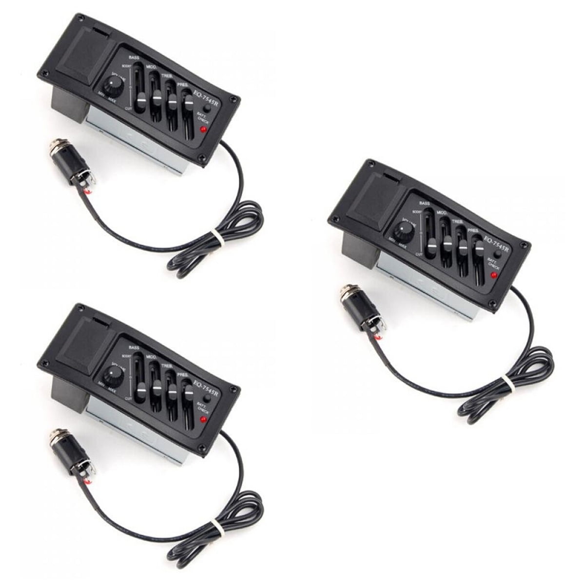 WORGEOUS 3pcs EQ-7545R 4 Bands Acoustic Guitar Piezo Pickup Preamp Amplifier Equalizer Tuner (Black)