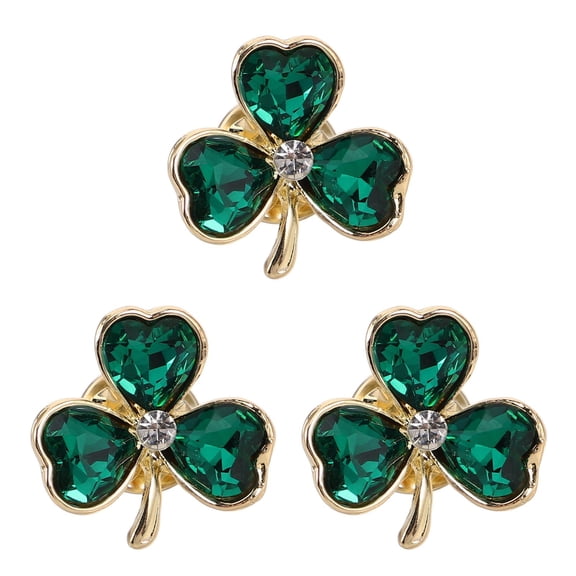 WORGEOUS 3pcs Green Leaf Brooch Pin Set, Elegant Shamrock Lapel Pins with Rhinestone Floral Design, Pins for Sweaters & Clothes