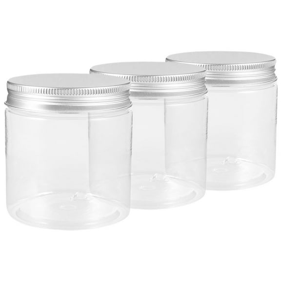 BESTYASH Set of 3 Clear Plastic Storage Jars with Aluminum Lids for Kitchen and Pantry Organization