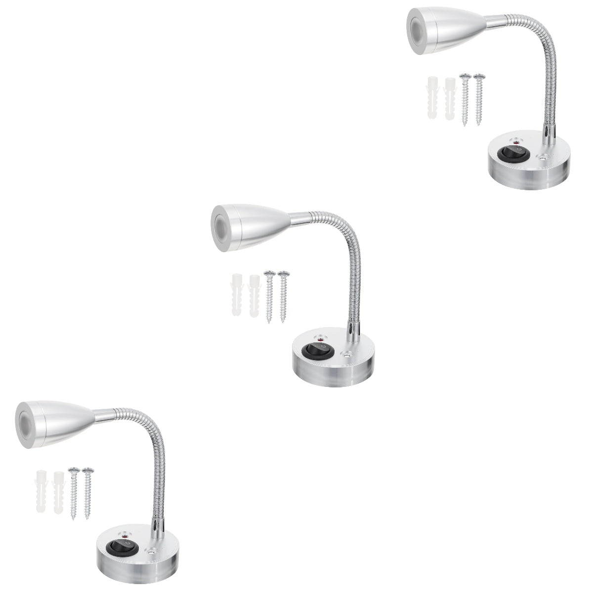 WORGEOUS 3pcs LED Reading Light Lamp RV Boat Bedside Seat Swivel Spotlight with