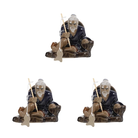 WORGEOUS 3pcs Miniature Ceramic Fisherman Figurine Japanese Miniatures Fisherman Ornaments DIY Bonsai Crafts Decorative Fisherman Models Bonsai Collection
