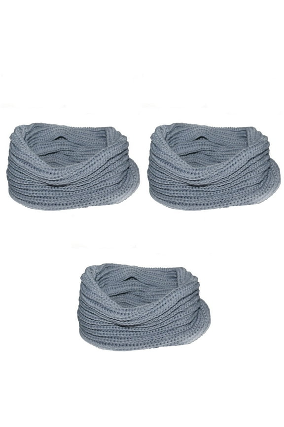 3pcs Women Winter Warm One Circle Knit Wool Blend Cowl Loop Scarf Shawl Thick Neckerchief (Light Grey)