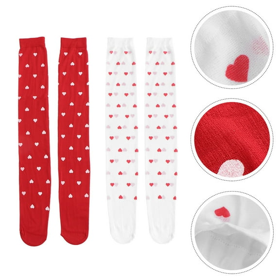 GETAJGHSD 4Pair Red Valentine Socks Over Knee Heart Design Stockings for Dates