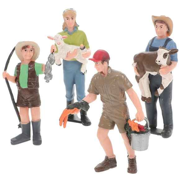 WORGEOUS 4 Pcs Farm Animal Cake Toppers Static Character Model Farmer Model Baby 9x4.5cm