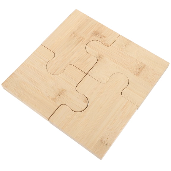 WORGEOUS 4 Pcs Puzzle Coaster Wooden Cup Mat Teacup Roller Coasters Coffee Beige