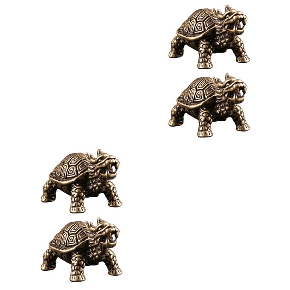 WORGEOUS 4 pcs Antique Style Brass Craft Adornments Dragon Turtle Desktop Ornaments