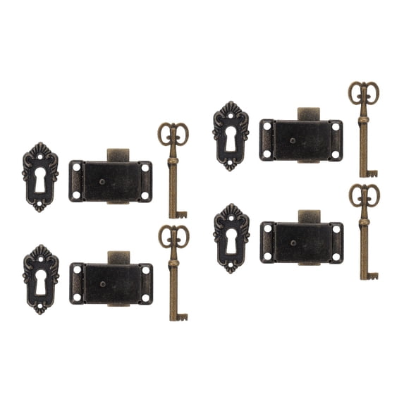 WORGEOUS 4 pcs Classical Drawer Locks Antique Cabinet Locks Wardrobe Furniture Locks