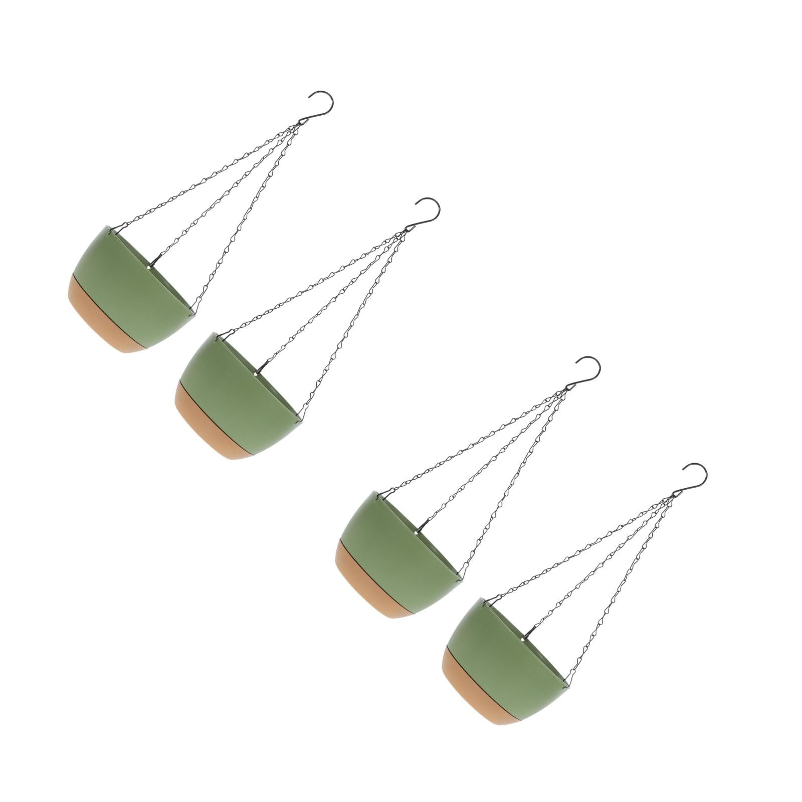 WORGEOUS 4 pcs Hanging Planter Self Watering Basket with Chain Hook Round Hanging Flower Pot Deep Container Box for Plants Decoration Green