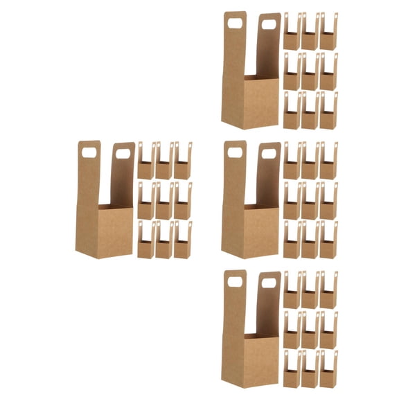 WORGEOUS 40-Pack Kraft Drink Carrier Holders with Handle, Single Cup Beverage Holders for Coffee, Takeout, and Cold Drinks