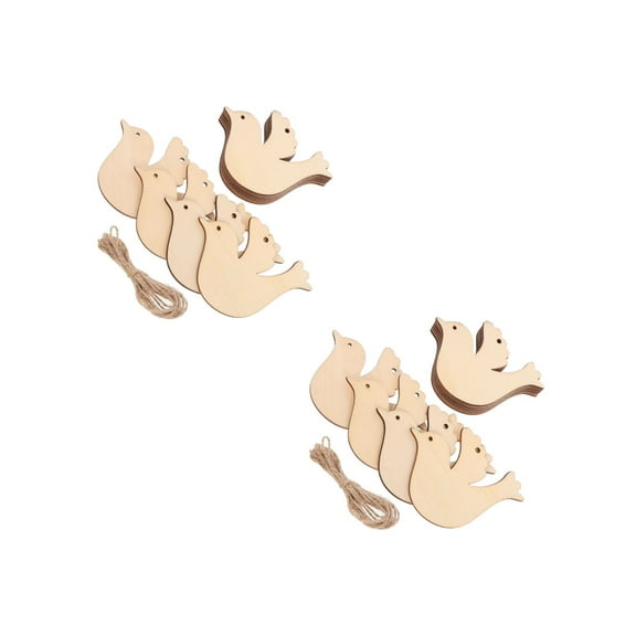 WORGEOUS 40 pcs Wood Bird Cutouts Unpainted Wood Bird Slices with Rope Mini Wooden Bird Shaped Slices Embellishments Unfinished Wood Ornaments for Christmas Home Decorations