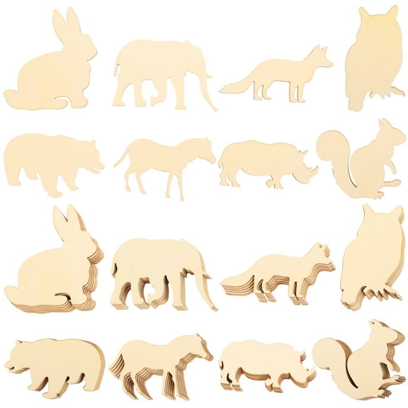 WORGEOUS 48 Pcs Animal Wood Chips Cutouts Shapes for Kids Crafting and Projects