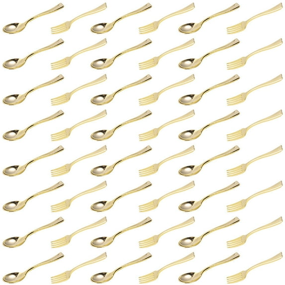 WORGEOUS 48Pcs Plastic Spoons Forks Disposable Cutlery Ice Cream Dessert Spoon Forks Party Supply