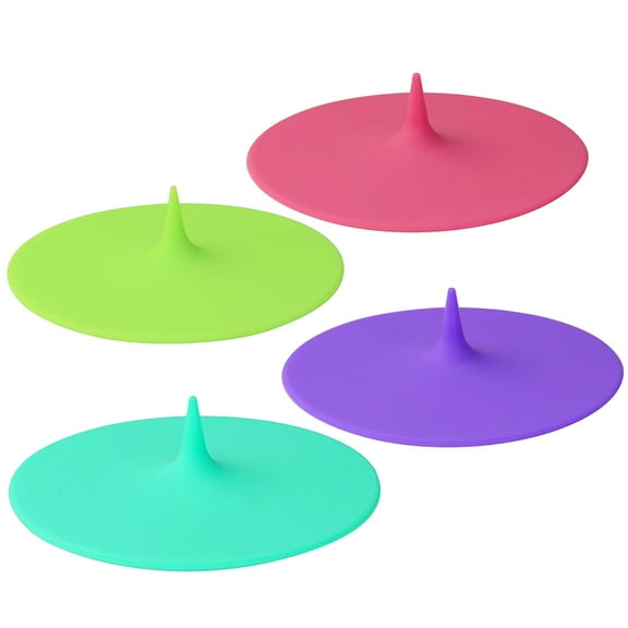 WORGEOUS 4PCS Water Drop Shaped Leak-Proof Silicone Cup Lids Candy Color Suction Seal Covers - Assorted Colors