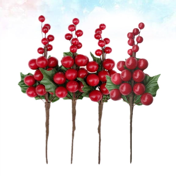 WORGEOUS 4Pcs Red Simulation Berry Bouquet for Christmas Decoration Rustic Style