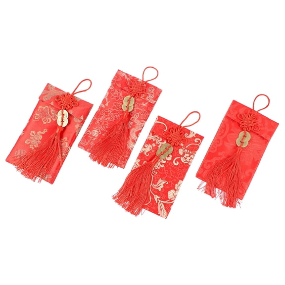 BESTYASH Chinese Style Red Envelopes Festive Red Brocade Money Pouches for New Year 4Pcs