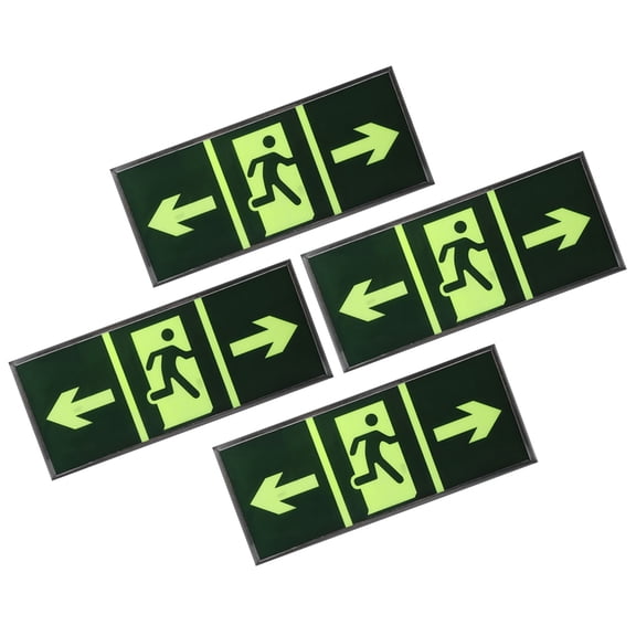Worgeous 4pcs Luminous Emergency Exit Sign Glowing Exit Indicator Neon Signs For Wall Safety Exit Plate Night Glow Decals Business