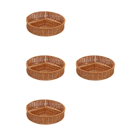 WORGEOUS 4pcs Hand- Woven Rattan Serving Tray: Round Divided Wicker Bread Fruit Basket Decorative Nesting Tray Snack Nut Serving Tray Sundries Organizer for Breakfast Drinks Snack Dining Coffee Table
