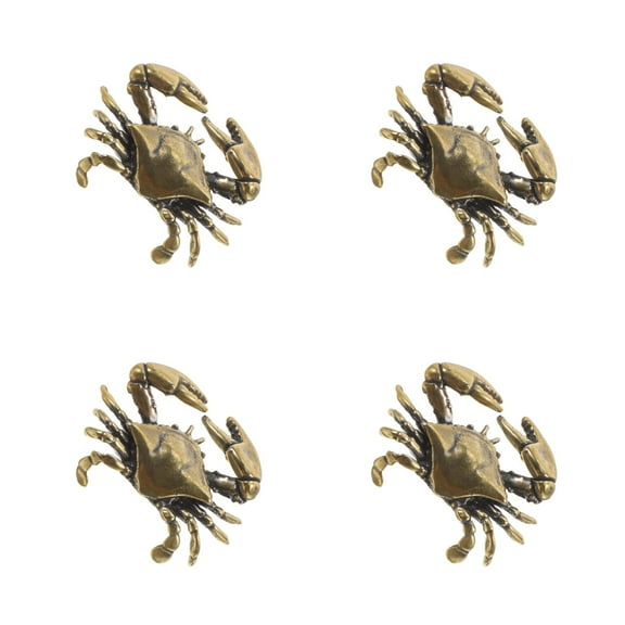WORGEOUS 4pcs Nautical Brass Crab Cabinet Pull Handles Marine Drawers Knob Retro Single Hole Knobs Ocean Theme Furniture Handles Coastal Decor Beach House Accessories
