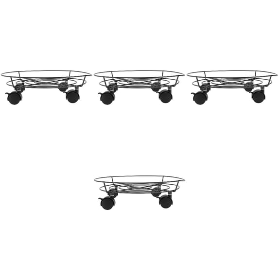 WORGEOUS 4pcs Pallet Heavy Duty Potted Stand with Wheel Round Flower Pot Rack on Rollers Dolly Holder Wheels Planter Trolley Casters ( Black )