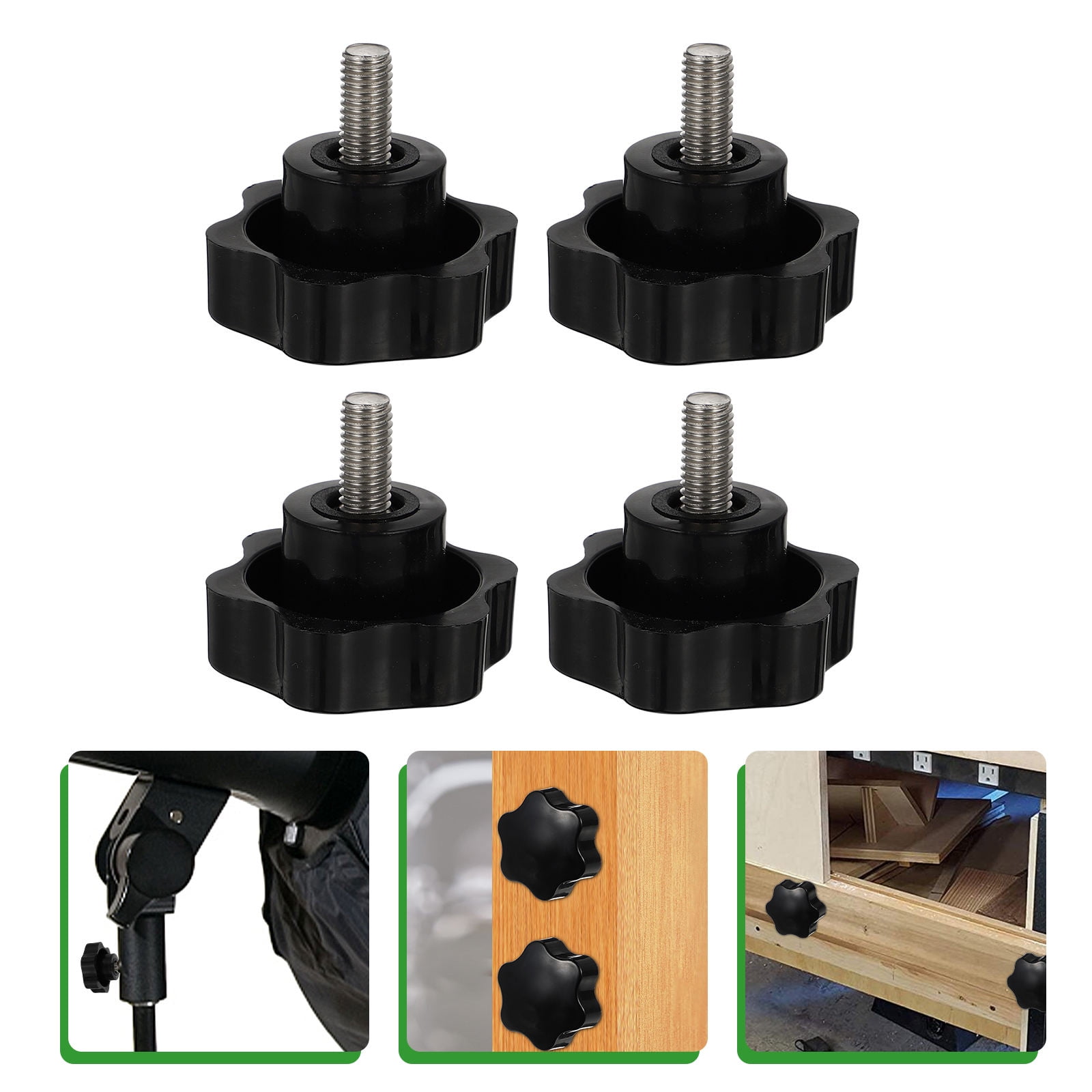 Othmro 4-Pack M10x80mm Star Lock Nut Hand Knobs - Black Plastic Grip With Metal Thread For Tools & Fixtures