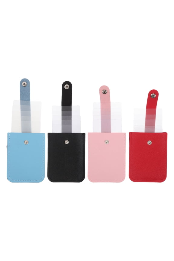 4pcs Pull Out Card Organizer with Snap Closure, Fake Leather Pouch, Stackable Slim Credit Card Holder, Minimalist Multi Card Wallet