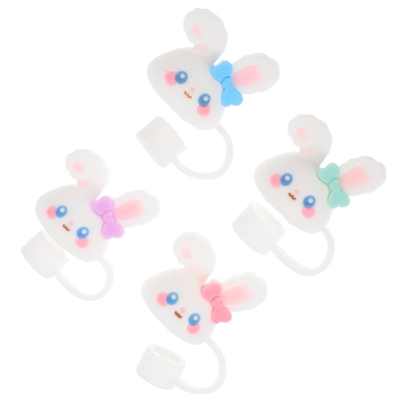 WORGEOUS 4pcs Silicone Straw Covers Toppers Easter Party Cartoon Bunny Design Dustproof Straw Caps Reusable Ideal For Home School Outdoor Adventures