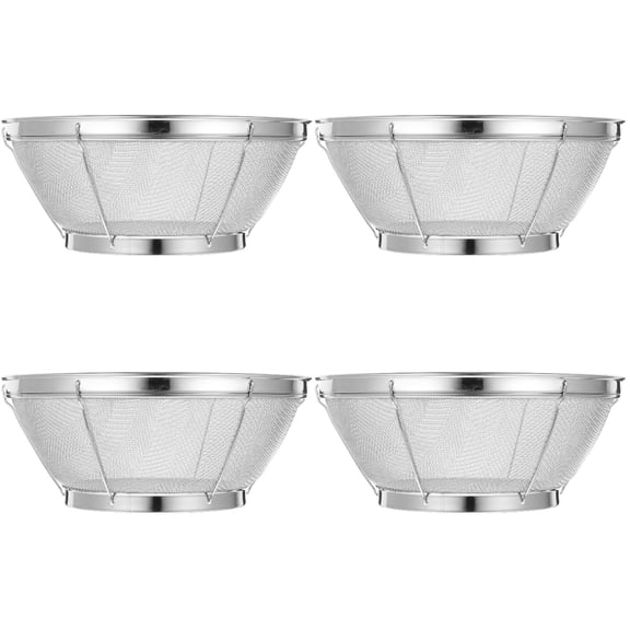WORGEOUS 4pcs Stainless Steel Mesh Colander Strainer Basket Drainer Fine Mesh Strainer Rice Washing Bowl Small