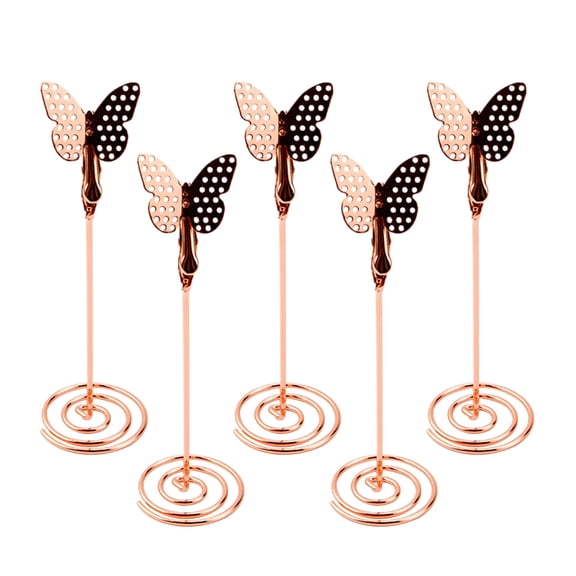 GOOHOCHY 5 Pcs Metal Photo Clips Table Number Holders Desktop Name Place Holders Menu Memo Clips for Weddings Banquets Rose Gold