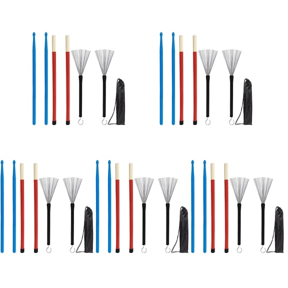 WORGEOUS 5 Sets of Drumsticks Drum Kit Percussion Drum Set Wire Brush And Mallet Kit With Storage Bag