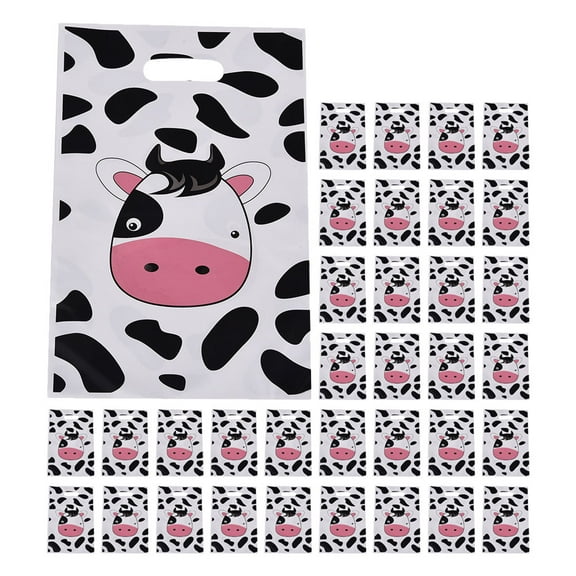 WORGEOUS 50 Pcs Cow Print Treat Bags Candy Bags Plastic Goodie Storage Bags Farm Animal Party Favor Bags For Cow Theme Birthday Party Supplies