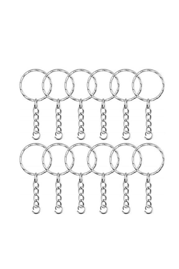 50 Pcs Metal Split Key Chain Twisted Round Keychain with Chain and Hanging Ring (White K Pattern)