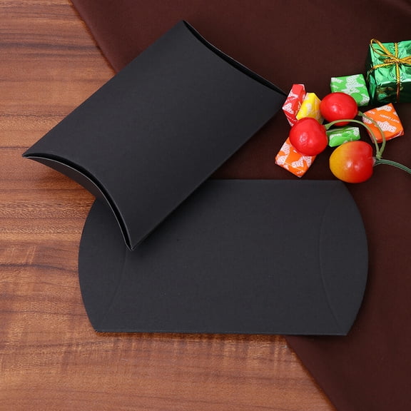 WORGEOUS 50Pcs Kraft Paper Candy Boxes Pillow Shape Gift Holder Party Paper Container with Rope for Home(Black)