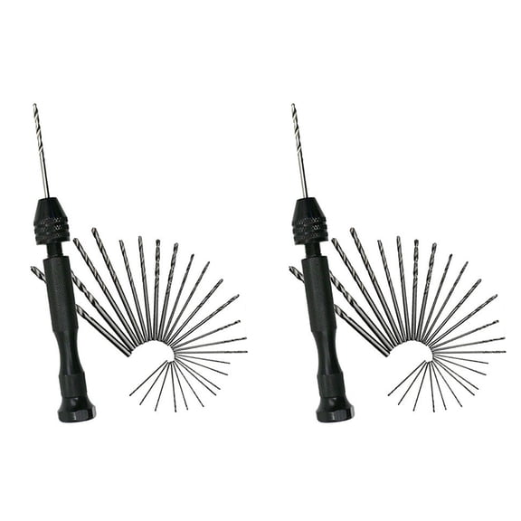 WORGEOUS 52 Pcs /Set 1 Pc Manual Single Ended Mouth Pin Vise Hand Drill Wire Gauge Bit Holder Twisting Tools Rotary Tool with 25pcs 0.5-3.0mm Drill Bit for Jewelry Watch Repairing (Black)