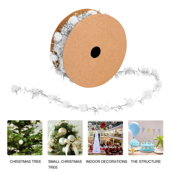 BESTYASH Glitter White Pom Poms Ribbon for Craft Projects Christmas Tree Decor and Party Supplies
