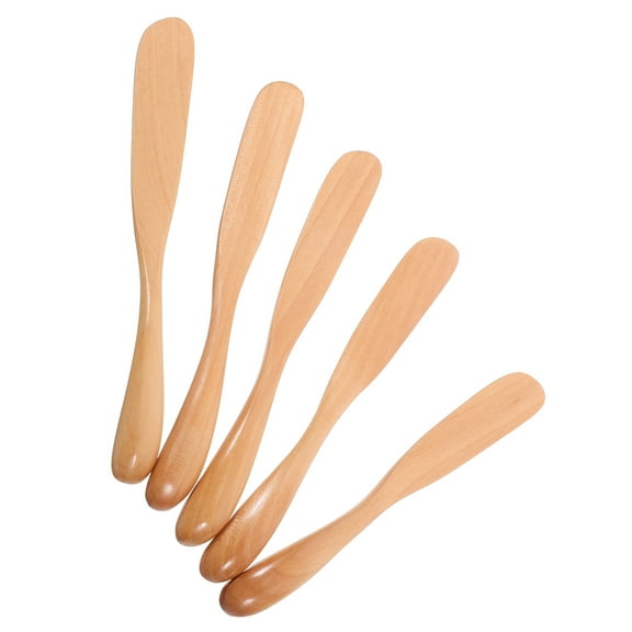 WORGEOUS 5Pcs Beige Wooden Butter Spreader Set with Multiple Functions 6.5X0.8X0.8in