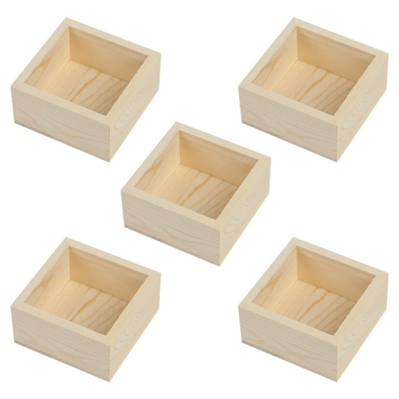 WORGEOUS 5Pcs Unfinished Bonsai Box Small Wooden Boxes Rustic Square Wood Box Craft Organizer