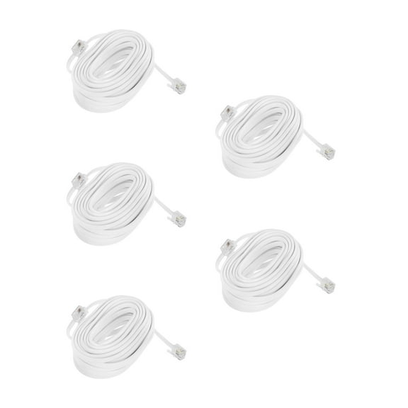 WORGEOUS 5pcs Landline Phone Cord with RJ11/RJ14 6P4C Connector for Telephone Line Extension for Office and Home Telephone Cable for Desk Phones 25FT