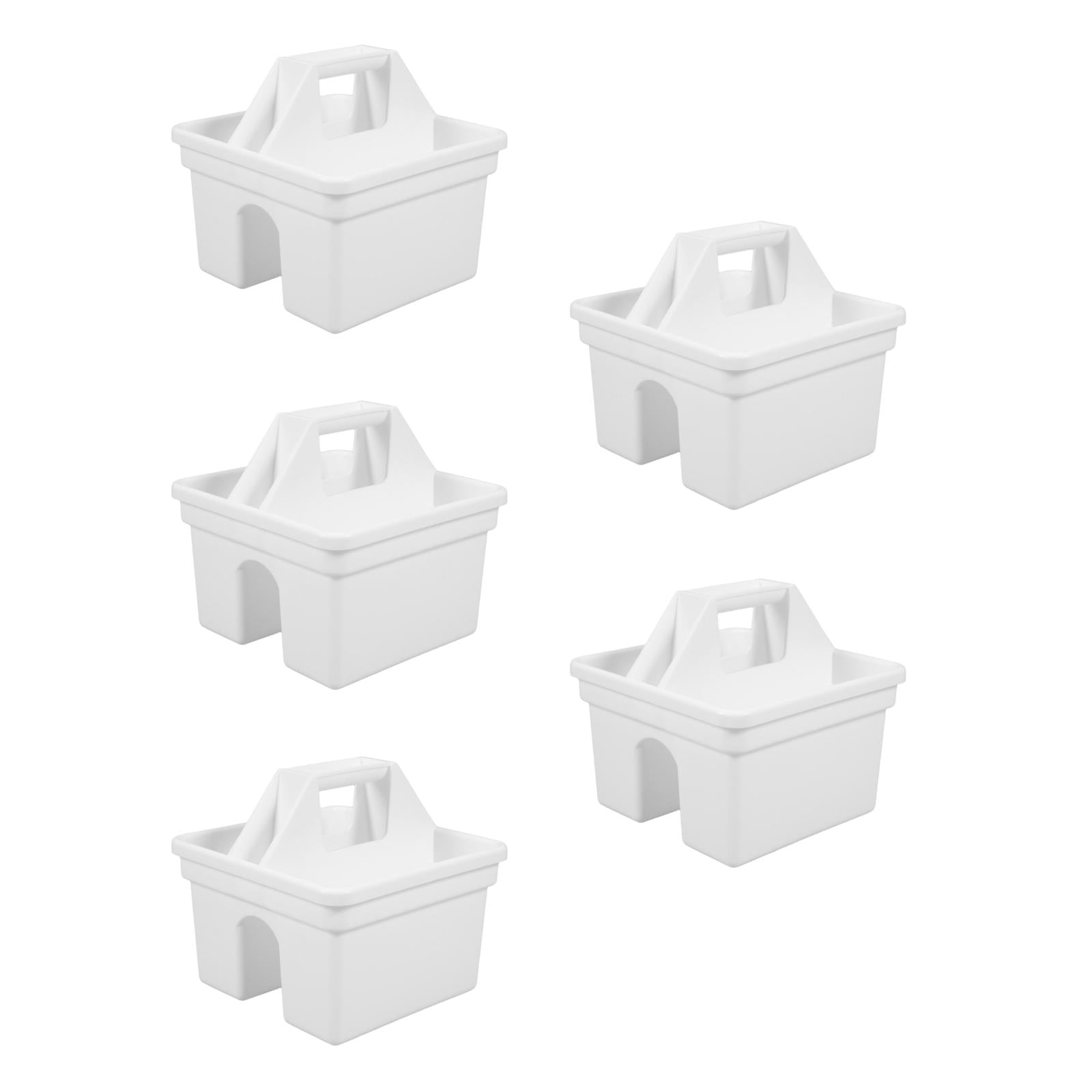 WORGEOUS 5pcs Plastic Caddy Organizer with Handle for Office Supplies Desk and Craft Storage White Multipurpose Desktop Organizer for Pens Pencils and Markers