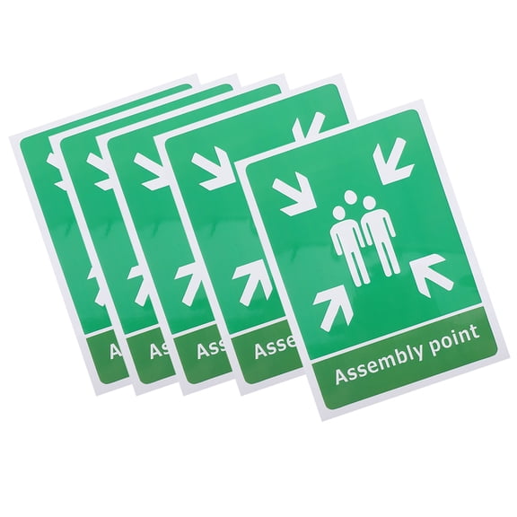 WORGEOUS 5pcs Self Adhesive Emergency Evacuation Area Sign Safety Emergency Indication Sticker Assembly Point Sign for Shops Schools Offices