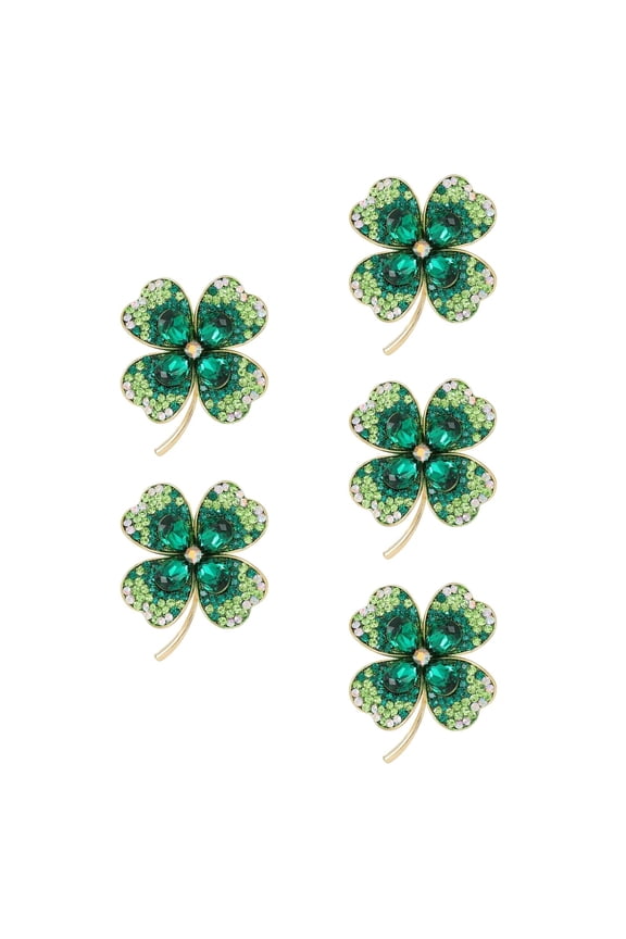 5pcs Crystal Shamrock Lapel Pin Alloy Metal Brooch Irish Lucky Pin Women Decorative Jewelry for Jackets Bags Clothing Hat
