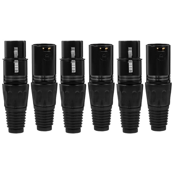 WORGEOUS 6 Pcs Microphone Audio Socket Female 3 Pin Mixer Timer Black