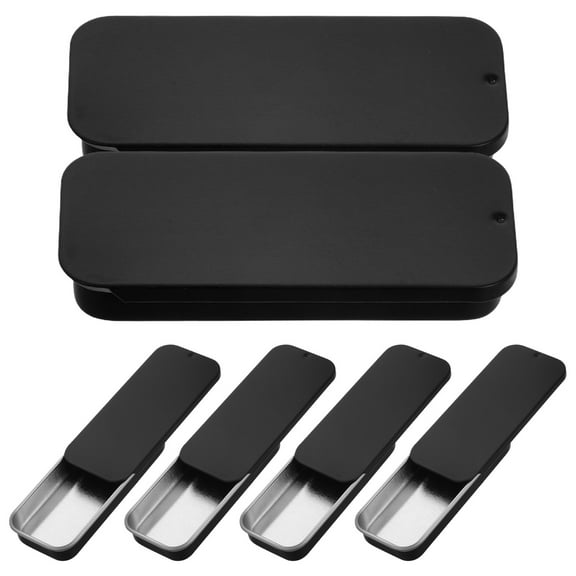 WORGEOUS 6 Pcs Small Metal Tin Tinplate Solid Perfume Container Top Black