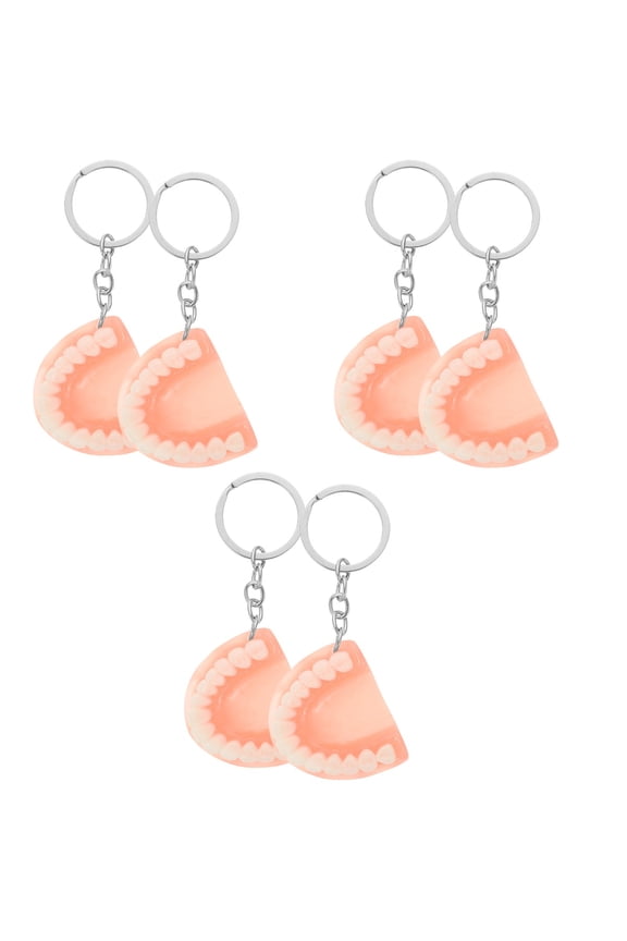6 pcs Pendant Key Chain Handbag Ornament Tooth Keychain Trick Gifts for Women Men
